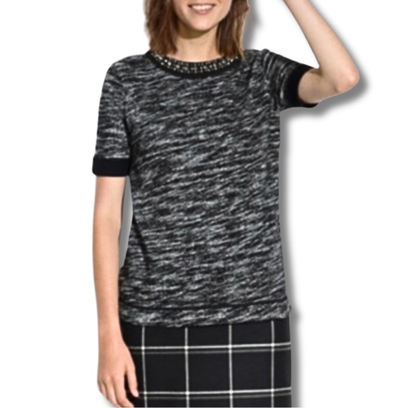 Madewell Sparkle Trim Crystal Accent Knit T-Shirt Sz. Small - Picture 3 of 8